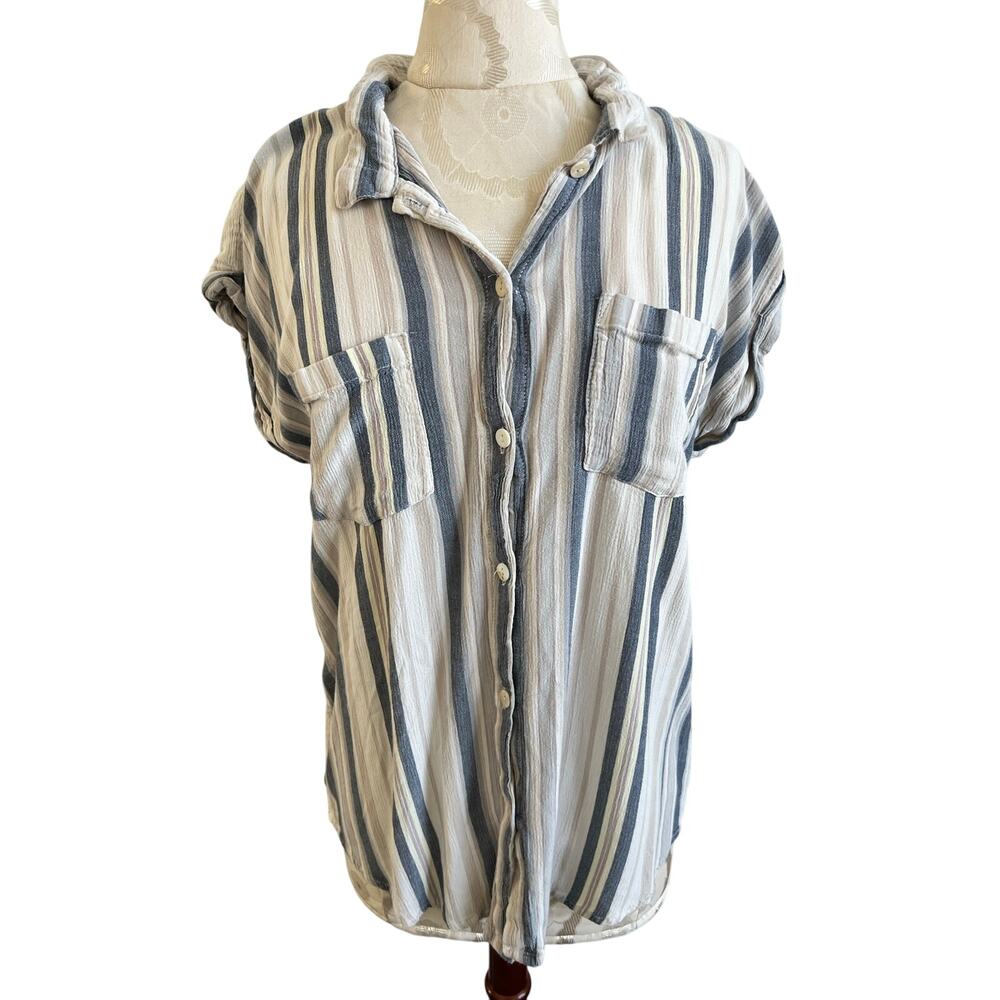 Thread & Supply Striped Short Sleeve Button Up Tunic Large